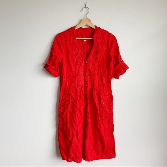 Red Button-Up Women's Dress - Picture 2 of 13